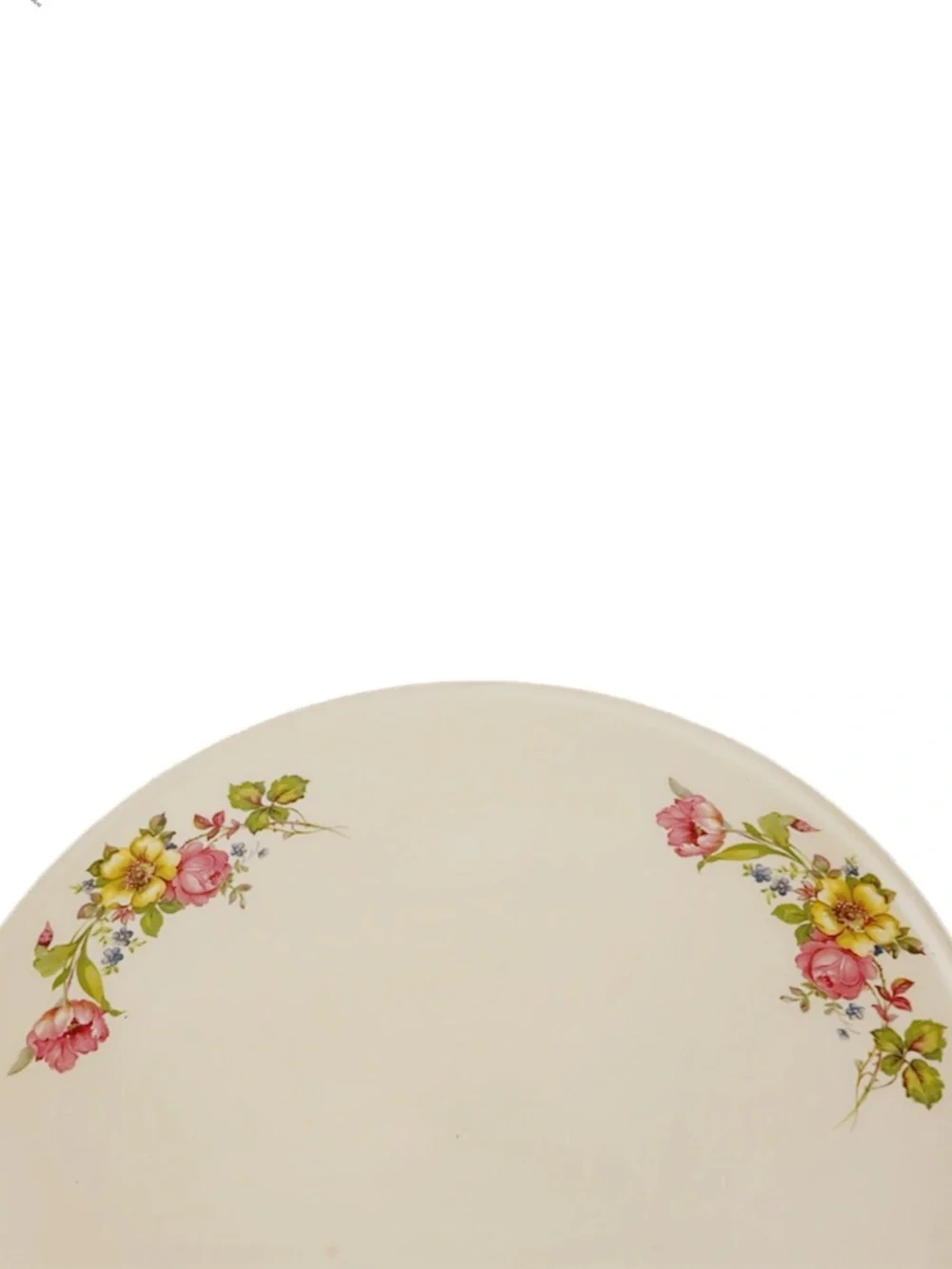 Vintage Floral Porcelain Ceramic Cake Serving Plate Raised Stand & Platinum Trim